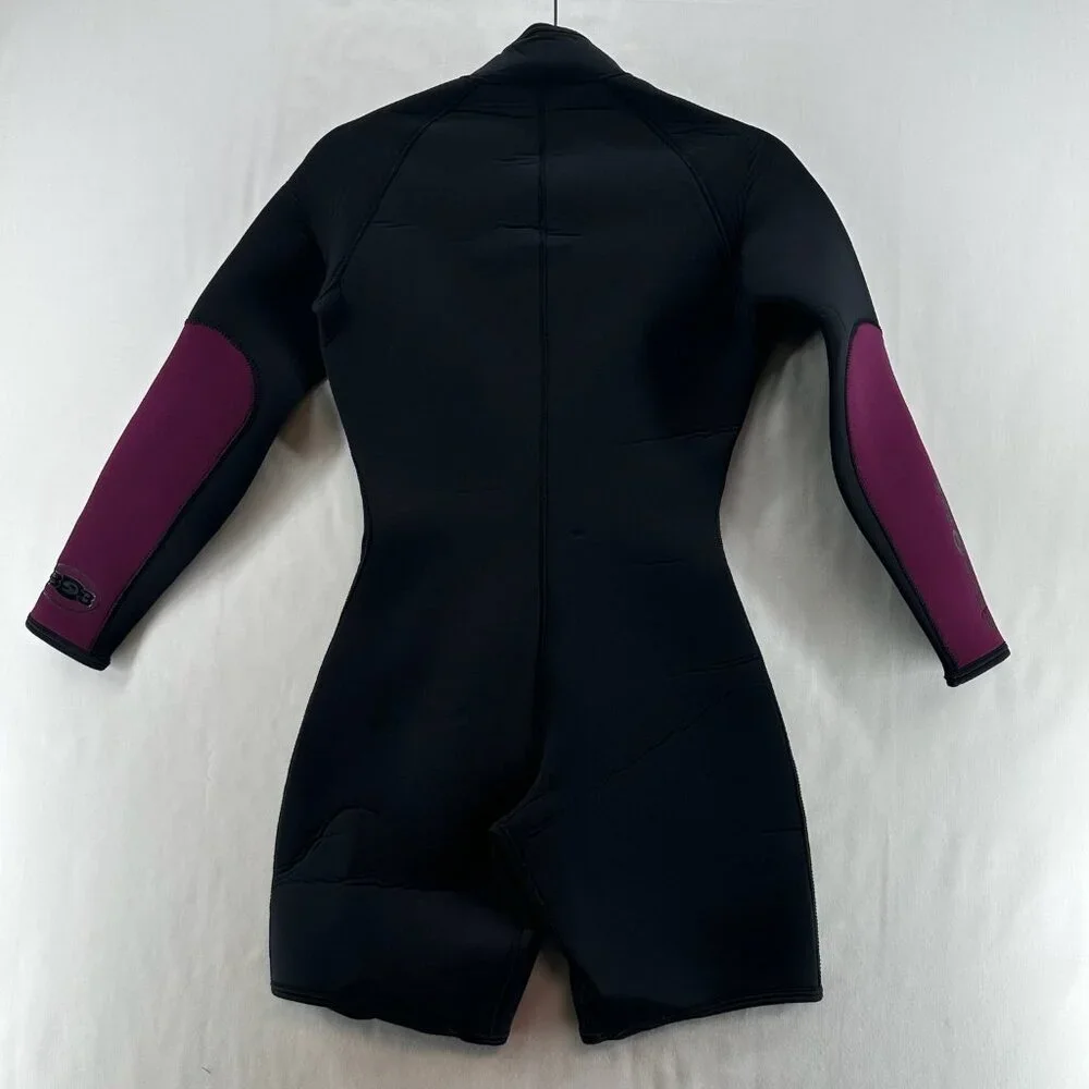 DEEP SEE Wetsuit Womens Size 5-6 Shortie Spring Suit Scuba Diving Black Purple - Picture 2 of 14